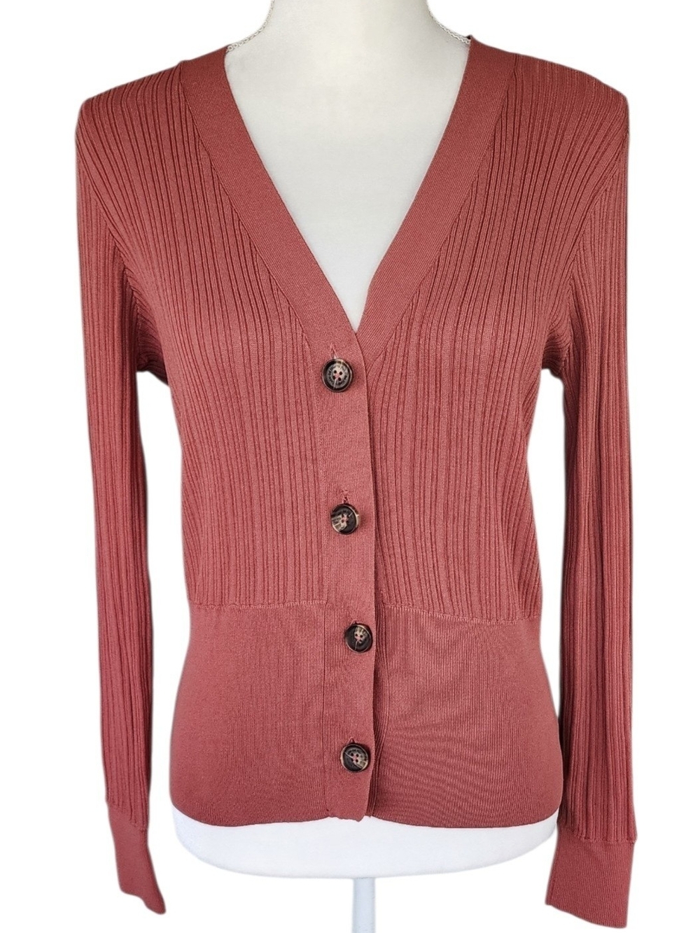 Pedro Del Hierro Women's Ribbed V-Neck Button Cardigan - Terracotta